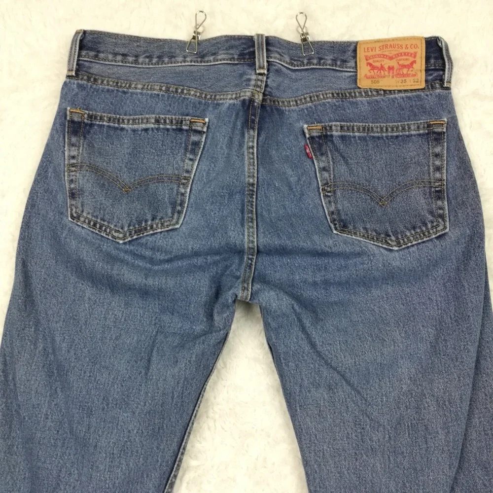 Levi's Mens Jeans 505 Straight Leg Blue Denim Medium Wash Regular Fit 35x32